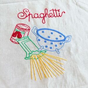 NWT Embroidered Spaghetti Tablecloth Red Trim Made in Venice, Italy 100% Cotton